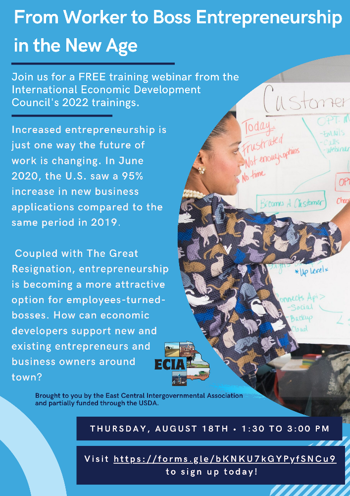 8-18-22 From Worker to Boss Entrepreneurship in the New Age IEDC Webinar Flyer - rs